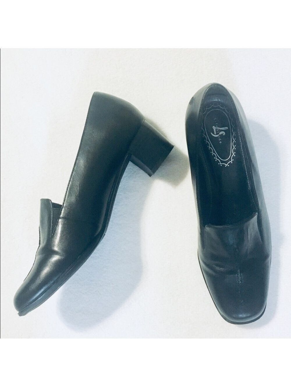 Life Stride Black Leather Block Heel Slip On Jungle Loafers Sz 7W - Picture 3 of 8